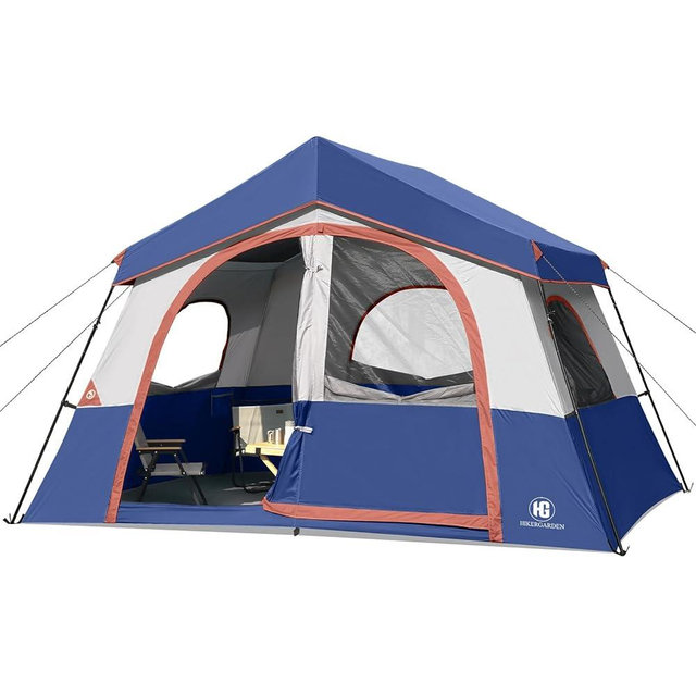 HG 6-8 Person Camping Tent, Portable Cabin Tent for Camp, Windproof Fabric Easy Set Up Family Tent Outdoor for Hiking, Backpacking, Traveling