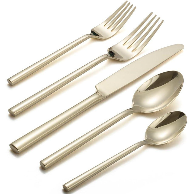 Alata Potter Champagne Gold 20-Piece Forged Silverware Set, Service for 4, Stainless Steel Flatware Set, Modern Design with Mirror Finish, Ideal for Home, Kitchen, Party, Camping