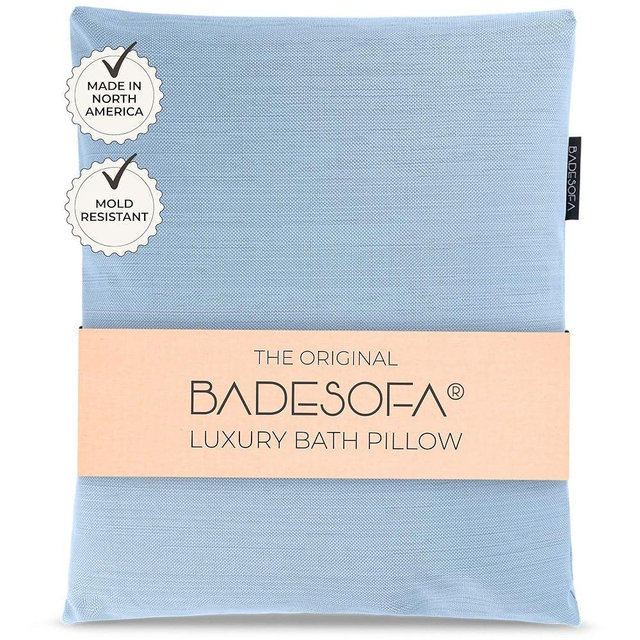 BADESOFA® Luxury Bathtub Pillow L - Large Bath Pillow for Therapeutic Neck and Back Support Quick-Drying - Washable Full Body Bath Tub Cushion - Luxury Spa Cushion in Blue