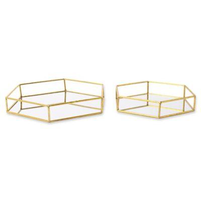 Kate and Laurel Felicia Mirrored Nesting Accent Trays in Gold