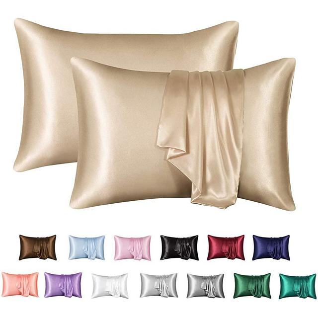 MR&HM Satin Pillowcase for Hair and Skin, Silk Satin Pillowcase 2 Pack, Queen Size Pillow Cases Set of 2, Silky Pillow Cover with Envelope Closure (20x30, Champagne)