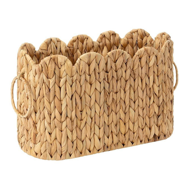StorageWorks Scalloped Bathroom Toilet Paper Storage Holder, Wicker Toilet Paper Basket for 6 Regular Rolls, Slim Scalloped Basket Organizer with Handles, Water Hyacinth Storage Baskets for Bathroom