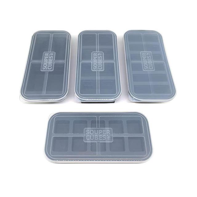 Souper Cubes Gift Set, 1-Cup 2-Cup 1/2 Cup and 2 Tablespoon trays with lids, gray color