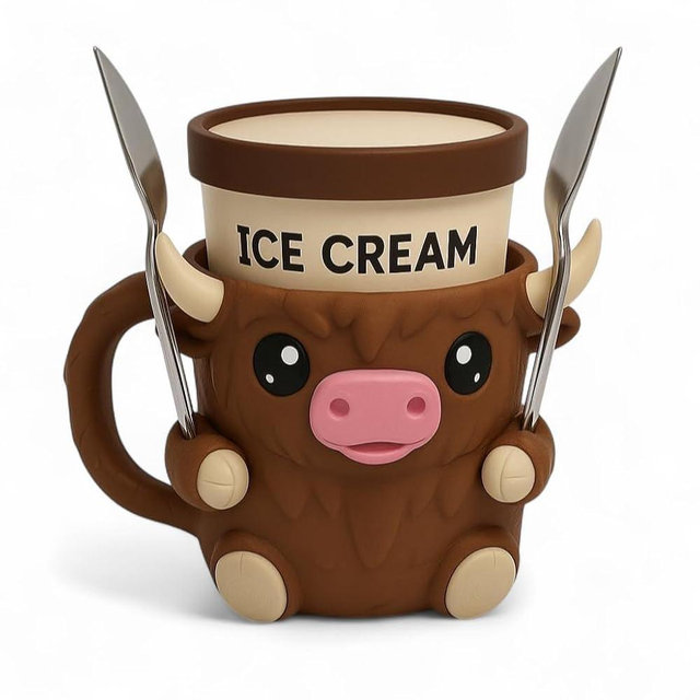 Ice Cream Pint Holder – Fits Standard Pints – Dual Spoon Sockets – Keeps Hands Warm – Fun Unique Designs with Vibrant Colors – Reusable Ice Cream Sleeve - Ramen Noodle Holder (Cow)