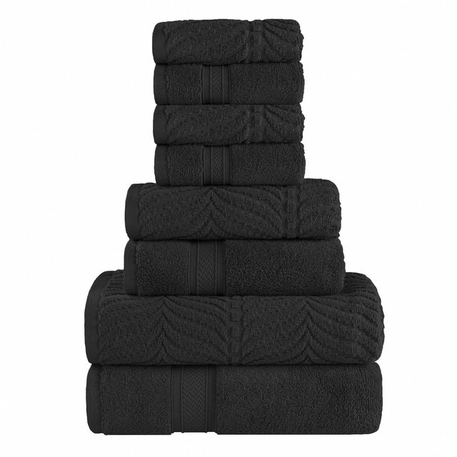 Chevron Zero Twist Cotton Solid and Jacquard 8 Piece Bathroom Towel Set, Black - Blue Nile Mills