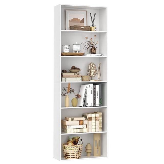 FOTOSOK 6-Tier Open Bookcase and Bookshelf, Freestanding Display Storage Shelves Tall Bookcase for Bedroom, Living Room and Office, White