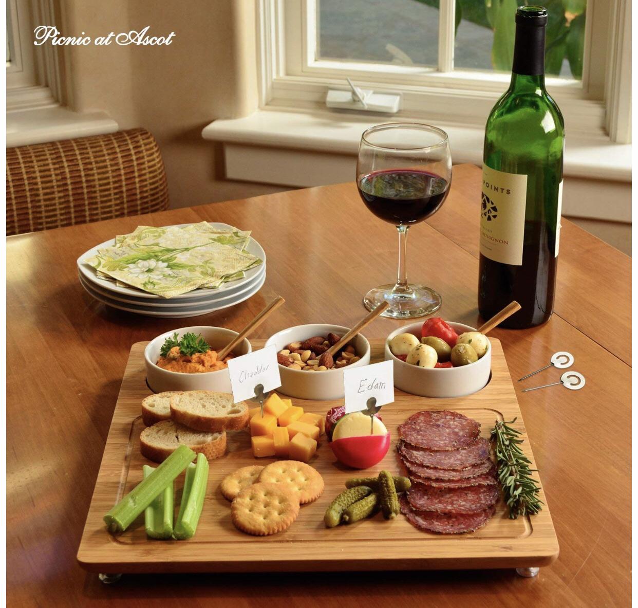 Picnic at Ascot CB23 Charcuterie Cheese Board, Serving Platter 13" x 13" Bamboo