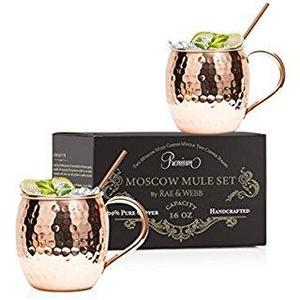 Moscow Mule Hammered Copper 18 Ounce Drinking Mug, Set of 4