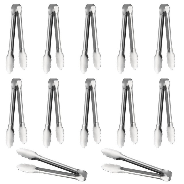 Serving Tongs,Buffet Tongs, ACAUTO Stainless Steel Food Tong Serving Tong Small Serving Tongs Stainless Steel Mini Appetizer Tongs, Set of 6 (5 Inch(12 Pack))