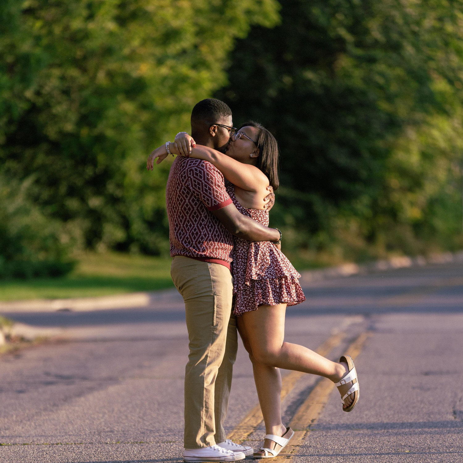 Would it really be true love if we didn't take a kissing photo in the middle of the road.