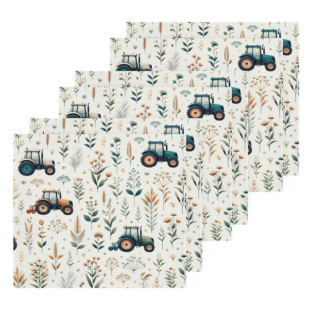 Nesatuwa 6PCS Tractors and Plants Towels Cotton Washcloths Set,Quick Drying & Absorbent Soft Bathroom Hand Towel 12 x 12 Inches Lightweight & Portable Fingertip Towel