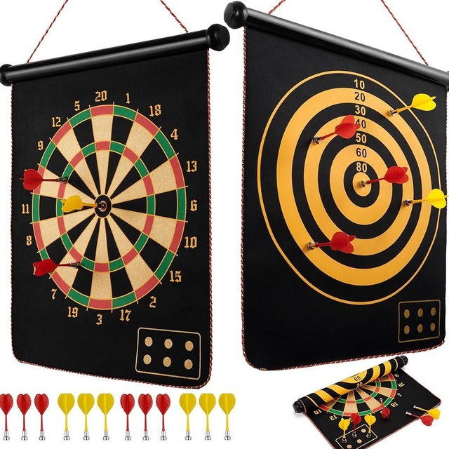 BATURU Magnetic Dart Board for Kids, Teens, Adults, Double-Sided Roll-Up Dart Board Games for Kids Age 3-18 with 12 Strong Magnetic Darts, Indoor Outdoor Boys Toys for Backyard, Gifts for Teen Boys