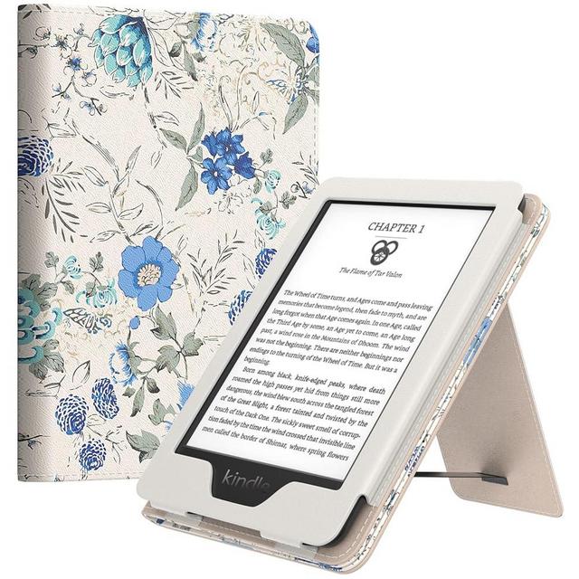 MoKo Case for 7"/6.8" Kindle Paperwhite(12th/11th Gen-2024/2021) and Kindle Colorsoft Signature Edition, Slim PU Shell Cover Case with Auto-Wake/Sleep for Kindle Paperwhite 2024, Blue Flowers on White