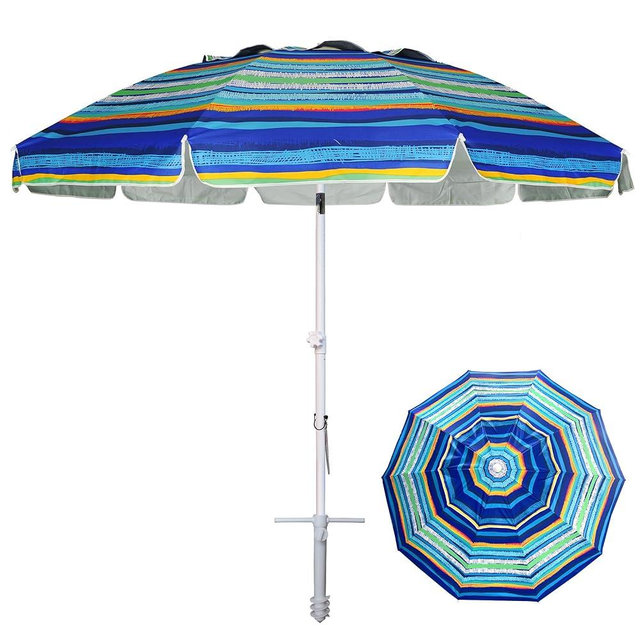 AMMSUN 8FT Large Beach Umbrella with sand anchor, Heavy Duty High Wind Portable Outdoor Umbrellas with UPF50+ UV Protection,Air Vents, Push Button Tilt Pole, Windproof Sunshade Shelter for Patio Garden Beach Pool Backyard