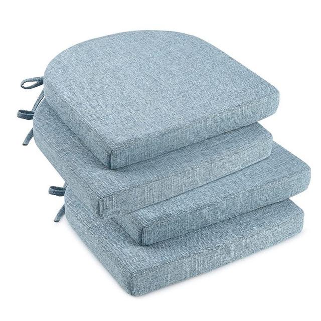 downluxe Indoor Chair Cushions for Dining Chairs, Soft and Comfortable Textured Memory Foam Kitchen Chair Pads with Ties and Non-Slip Backing, 16" x 16" x 2", Light Blue, 4 Pack