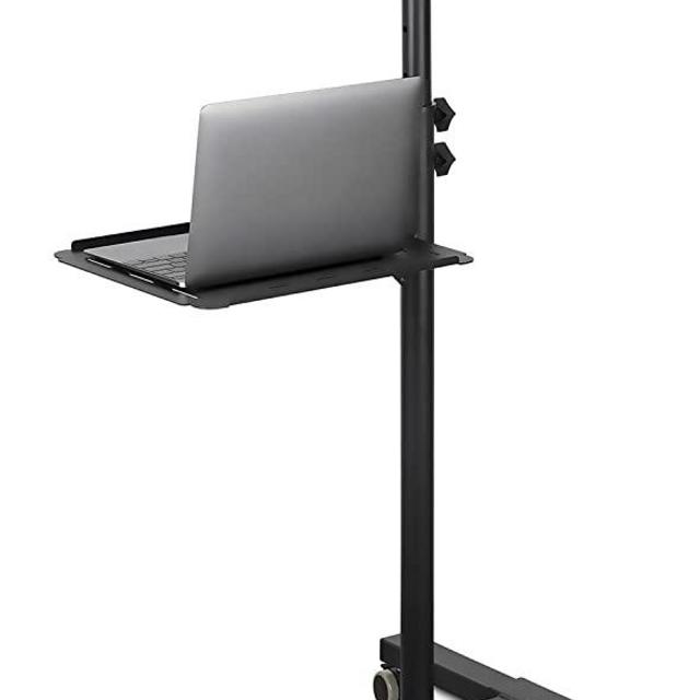Mount-It! Mobile Projector and Laptop Stand (2 Shelves), Rolling Cart with Ventilated Tray, Heavy Duty, Height Adjustable Laptop and Projector Presentation Trolley, Black