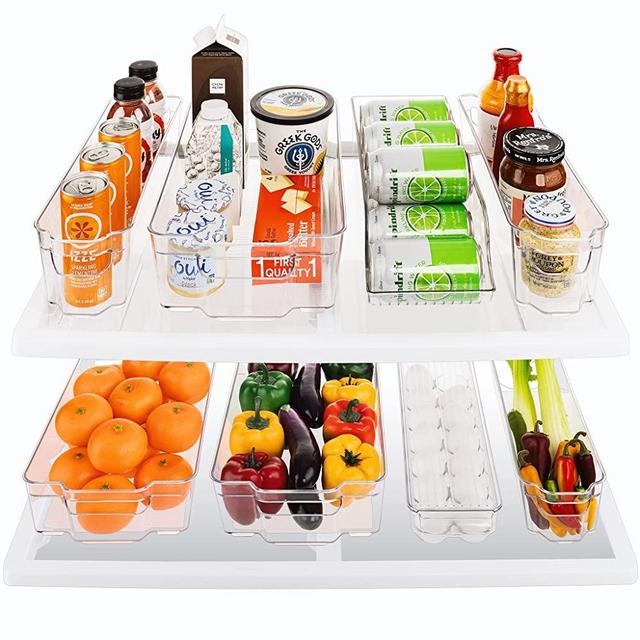 Hudgan 8 PACK Stackable Pantry Organizer Bins (3 sizes) - Clear Fridge  Organizers for Kitchen, Freezer, Countertops, Cabinets - Plastic Food  Storage