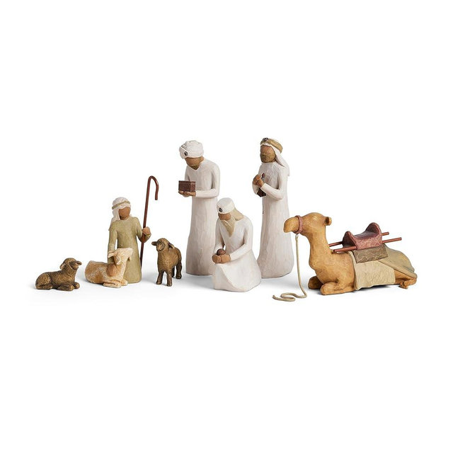 Willow Tree Nativity Accessory Figures with The Three Wisemen Plus Shepherd and Stable Animals 7-Piece Set