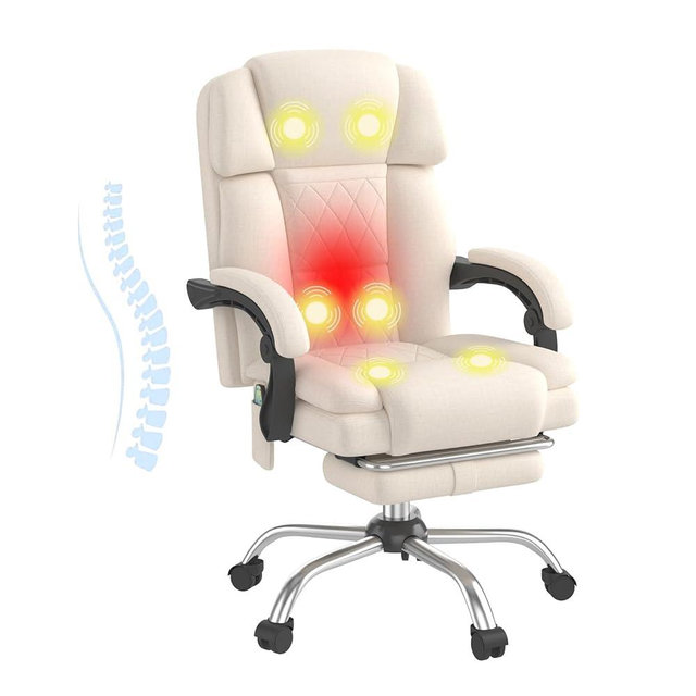 HOMREST 6-Point Massage Office Chair with Heat, Ergonomic Reclining Desk Chair with Footrest, Soft Chenille Fabric Executive Chairs for Home Office, Comfortable Computer Chair Gift for Women, Beige