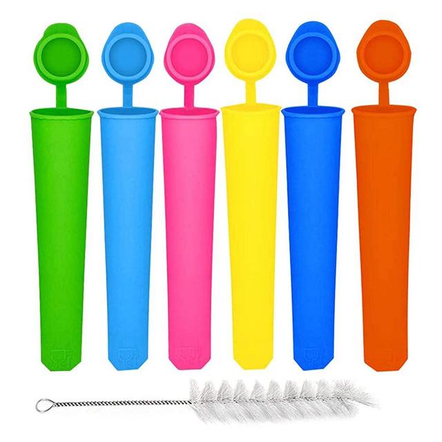 Popsicle Molds Wpunwen Silicone Ice Pop Molds for Kids Attached Lid with Clean Brush Durable Reusable as Snack Bag Set of 6pcs (pure color)