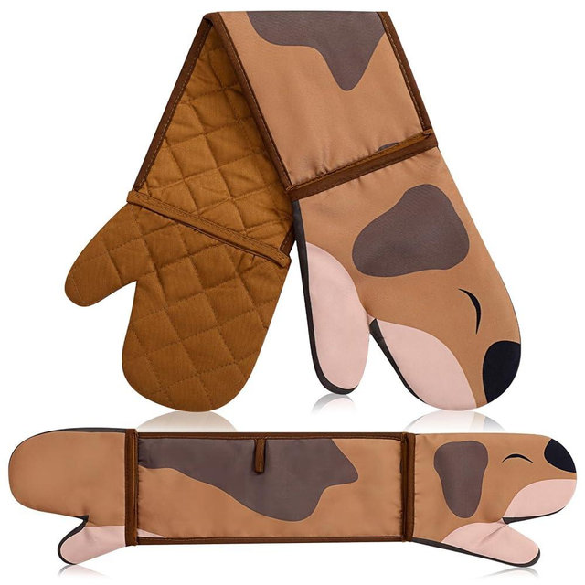 Funnymoom Dachshund Double Oven Mitt Gift, Funny Hot Dog Oven Mitts Cute Heat Resistant Kitchen Tool for Dog Lovers Women Gifts and Cooking Baking Grilling Kitchen Gadgets