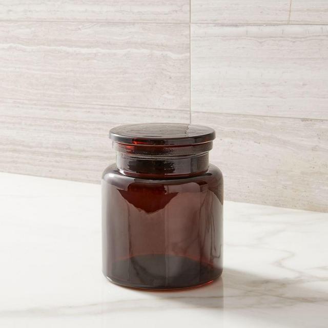 Apothecary Glass Bath Accessories, Amber, Large Lidded Canister