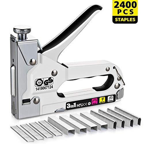 WETOLS Staple Gun, Heavy Duty Staple Gun, 3 in 1 Manual Nail Gun with 2400 Staples(D, U and T-type), for Upholstery, Material Repair, Carpentry, Decoration, Furniture, DIY - DY808