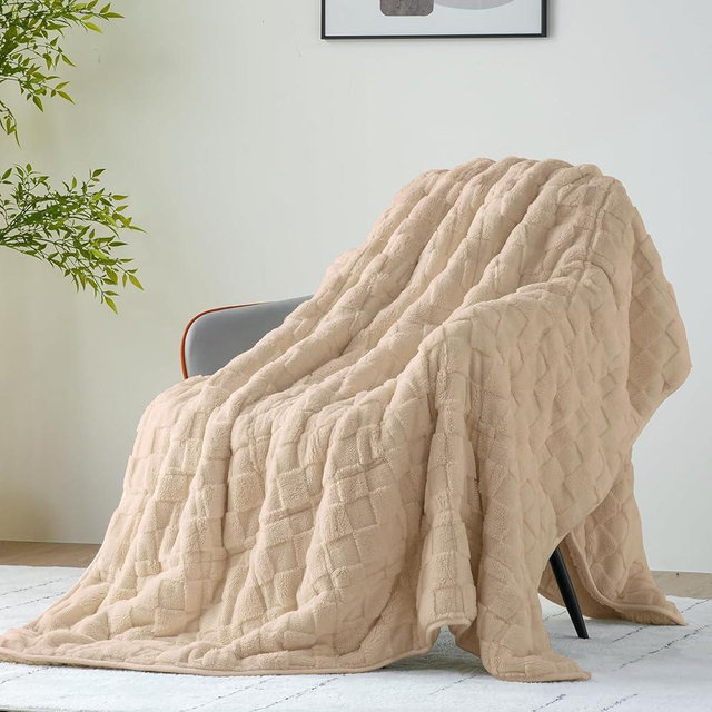 Uttermara Weighted Blankets for Adults Full Size, 12lbs 60x80 inches Blanket with Soft Warm Plush Jacquard Sherpa, Washable Thick Heavy Throw for Sleeping and Calming, Khaki