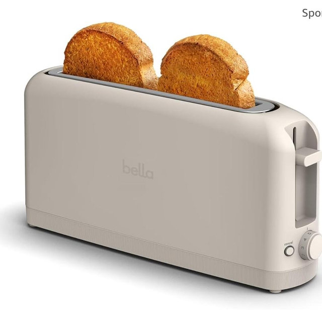 bella 2 Slice Slim Toaster, Fits-anywhere™ Kitchenware, 6 Setting Shade Control with Reheat & Cancel Buttons, Removable Crumb Tray, 10” Long Slot, Anti Jam & Auto Shutoff, 900 Watt, Oatmilk