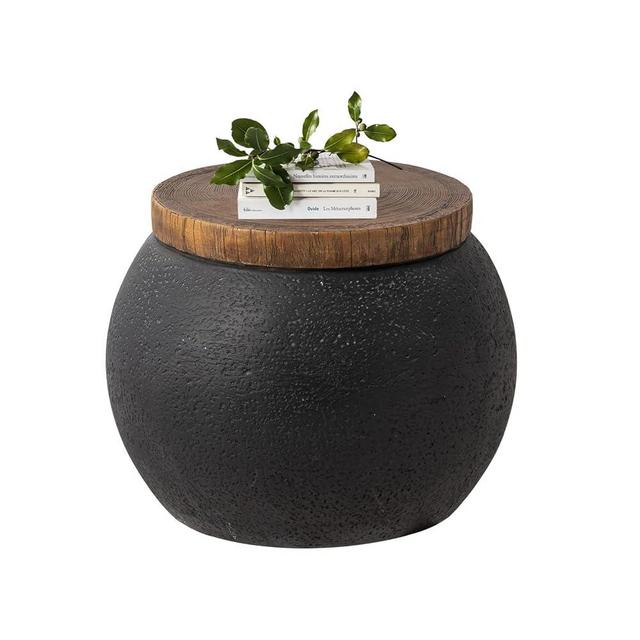 HOMPUS Concrete Outdoor Side Table Jar Shaped Round Coffee Table, Home Decor Plant Stand Outdoor Accent Table Modern Nightstand Patio Drum End Table for Living Room, Bedroom or Balcony,No Assembly