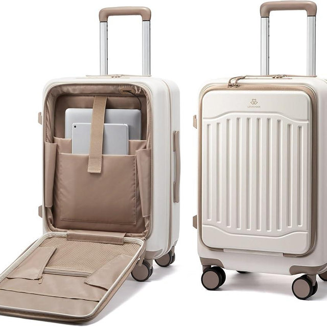 LOVEVOOK Carry On Luggage 22x14x9 Airline Approved, Expandable Hard Shell Suitcase with Spinner Wheels, USB Charging Port & Front Pocket, PC Hardside Rolling Luggage with TSA Lock for Travel