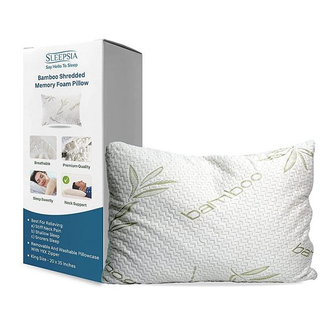 Sleepsia Bamboo Pillow - Premium Pillows for Sleeping - Memory Foam Pillow with Pillow Case (King)