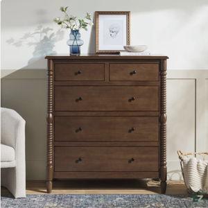 Vivienne Easy Assembly Solid Wood Spindle 5-Drawer Dresser - Dark Brown