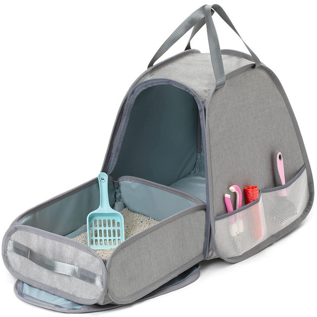 XingYunEr Collapsible Portable Cat Litter Box Standard for Travel Light Weight Leak-Proof，Sturdy，Prevent Litter Scatter Design Easy to Clean， Collapsible Travel Puppy Carrier，Portable Cat Playpen