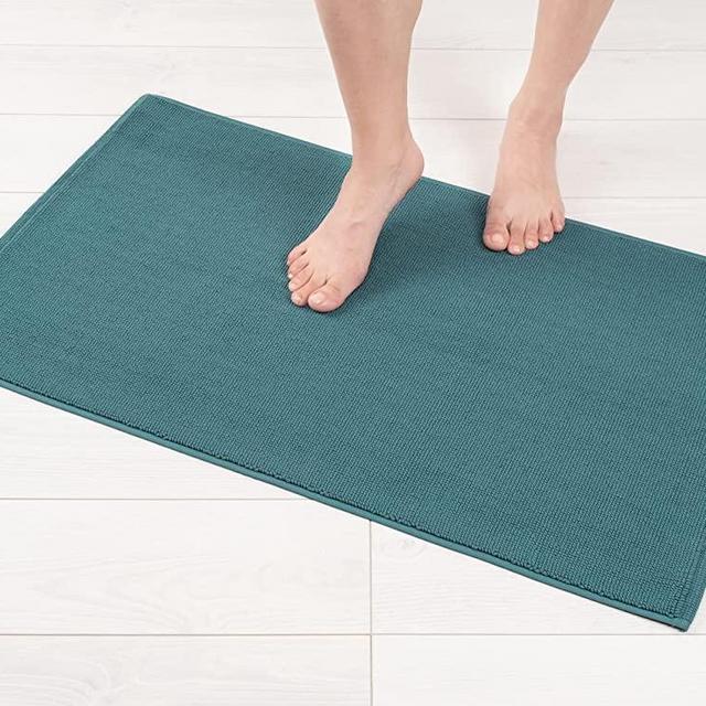 American Soft Linen Bath Rug, 20 in 34 in 100% Cotton Bath Mats Rugs for Bathroom, Non Slip Washable Shaggy Form Area Rugs, Colonial Blue Bath Rug