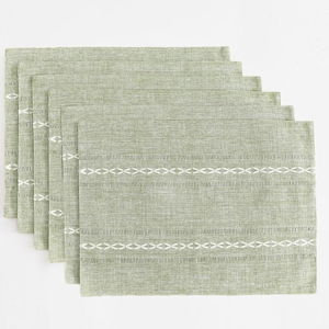 Wracra Cotton Linen Placemats, 12 x 18 Inch Set of 6 Placemats Rustic Hemstitch Place Mats for Kitchen Table and Heat Resistant-Hemstitch Sage Green