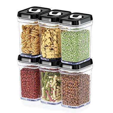 DWËLLZA KITCHEN Airtight Food Storage Containers with Lids – 6 Piece Set/All Same Size - Air Tight Snacks Pantry & Kitchen Container - Clear Plastic BPA-Free - Keeps Food Fresh & Dry