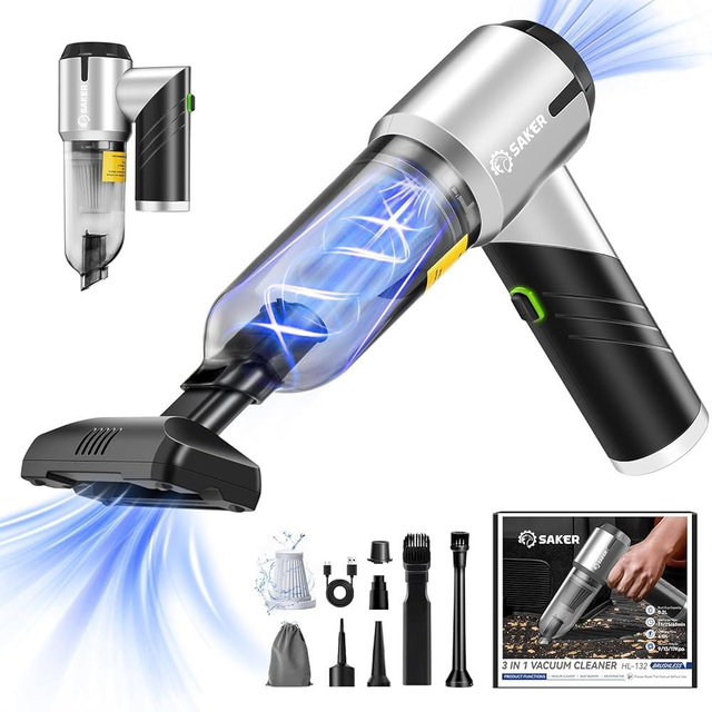 Saker Car Vacuum Portable Cordless17000PA Handheld Vacuum Rechargeable Foldable Vacuum Cleaner with Brushless Motor for Home,Office Pet and Car Cleaning HL132 Black