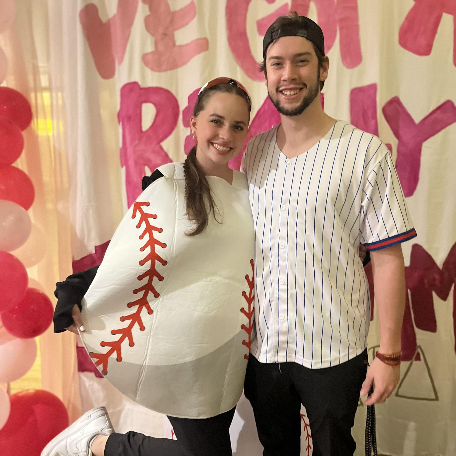"Draft your date" themed date party where Ry went as a Baseball player and Ev was the baseball!