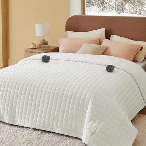 Bedsure Electric Blanket Queen Size - Quilted Winter Bedding of Thick Flannel, Dual Control Heated Blanket with 10 Heat & 10 Time Settings, Fast Heating for Cold Sleepers (84x90 inches, Ivory)