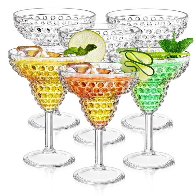 ZOOFOX 6 Pack Plastic Margarita Glasses, 11oz Stemmed Cocktail Glasses, Reusable Shatterproof Margarita Glasses, Unique Bar Glasses for Martini, Frozen Daiquiri, Tropical Summer Parties