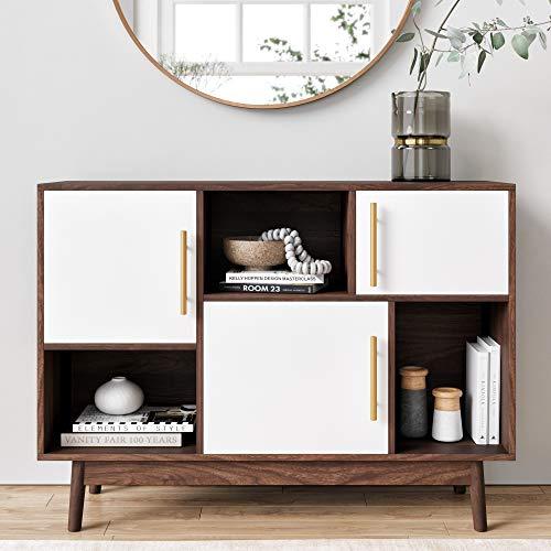 Nathan James 75502 Ellipse Modern Multipurpose Display Storage Unit Entryway Furniture, White/Brown