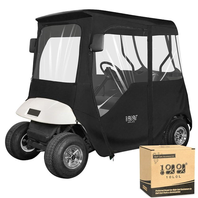 10L0L 2 Passenger Deluxe Golf Cart Driving Enclosure for EZGO TXT and RXV Model, 4-Sided Clear Window 600D Rain Cover All Weather Windproof Waterproof