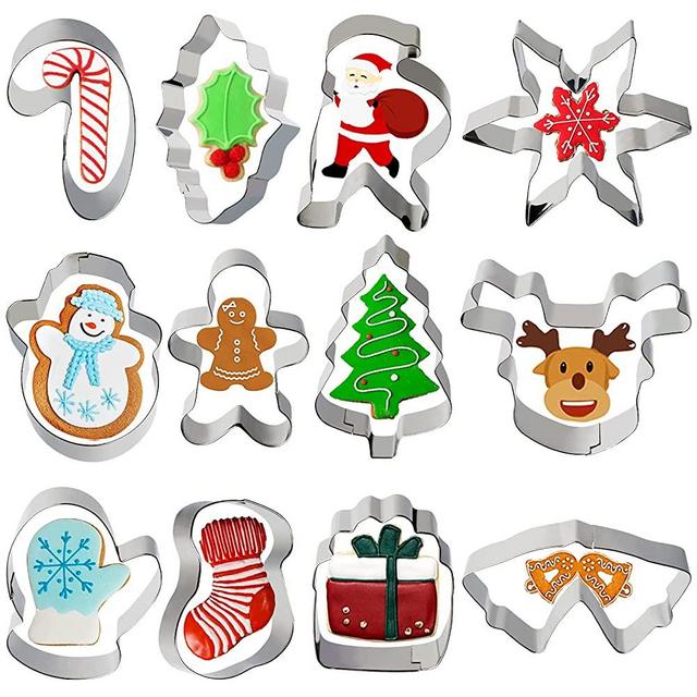 Christmas Cookie Cutters Set,12Pcs Holiday Cookie Cutters Sandwich Biscuit Fondant Cutter for Baking Snowflake,Santa,Snowman,Deer,Christmas Tree…