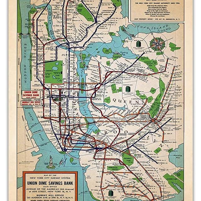 Vintage New York Subway Wall Art: Unique Map, Travel & Adventure Prints for Home, Office, Living Room & Bedroom Decor - Gift Idea for Retro, Boho & Modern Poster Fans | Unframed Posters 11x14