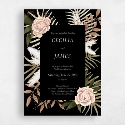 Black Wedding Invitation - Segovia Portrait