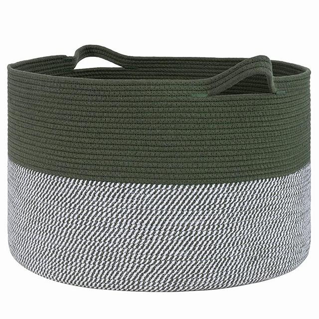 INDRESSME Large Laundry Storage Basket, 21.7 x 13.8 Blanket Baskets for Organizing Decorative Rope Basket Living Room Bedroom Nursery Toy Storage Basket for Colthes Towel, Empty Gift Basket, Green