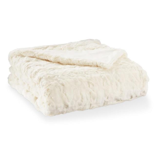 Oversized Textured Fox Faux Fur Throw, 60" X 80", Ivory