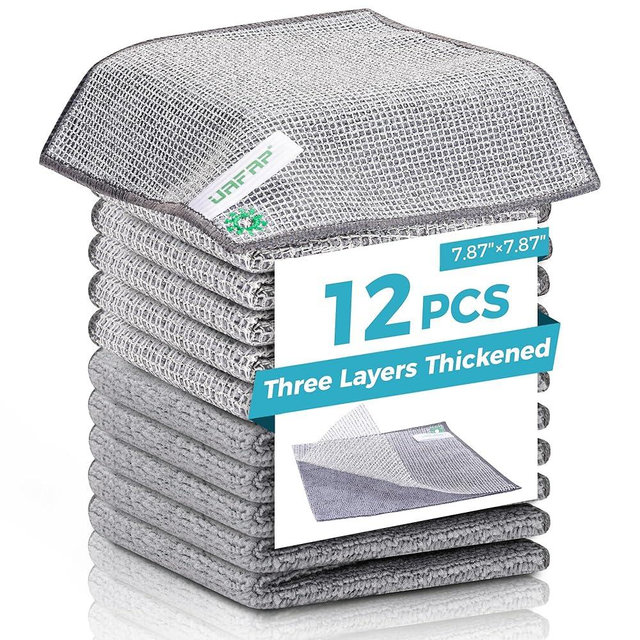 UAFAP 12Pcs New Upgrade 2-Layer Non Scratch Wire Dishcloth,Wire Dishwashing Rag,Reusable Quick-Dry Odor-Free Scrub Cloths for Dishes, Kitchen Cleaning Dish Rags for Cookware,Sinks, Dishes,Stove ﻿