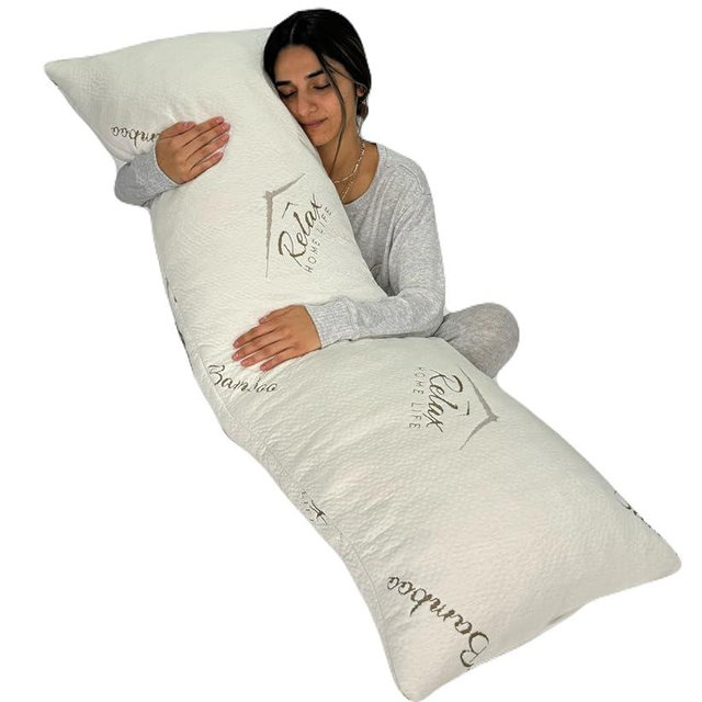 Relax HOME LIFE Ultra-Luxury Full Size Body Pillow All USA Best Shredded Memory Foam & Cool-Vent Viscose of Bamboo Cover | Long Cuddle Size for Pregnancy, Side, & Stomach Sleepers | Adult 20 x 54